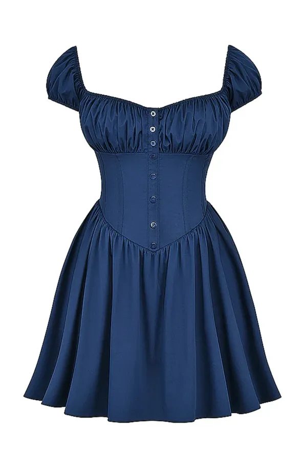 Blue_French_Gathered_Mini_Dress_For_Women
