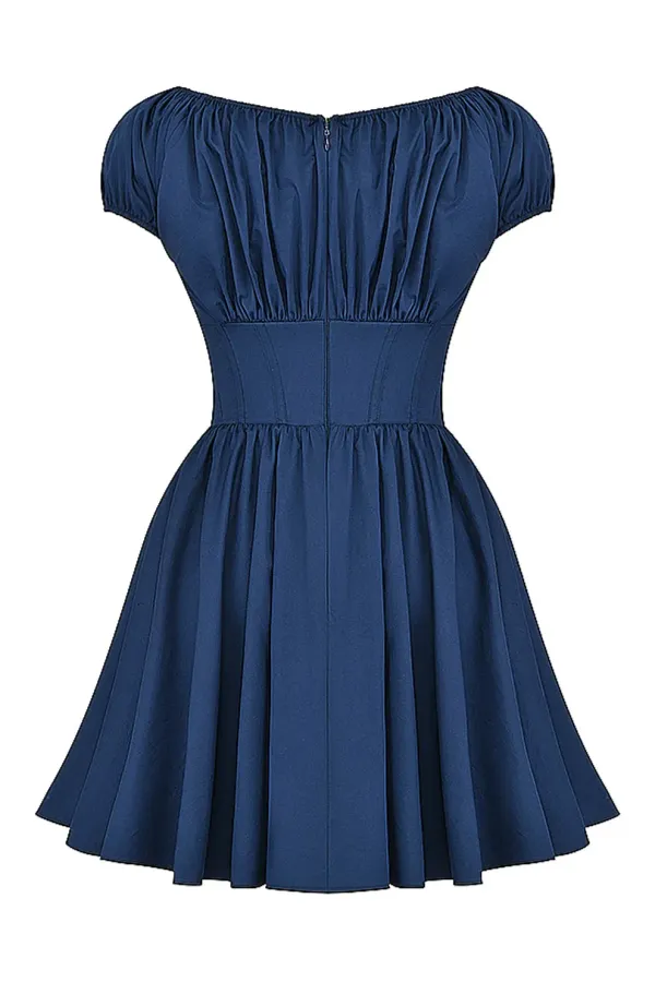 Blue_French_Gathered_Mini_Dress_For_Women