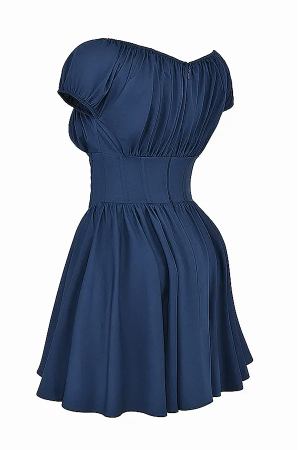Blue_French_Gathered_Mini_Dress_For_Women