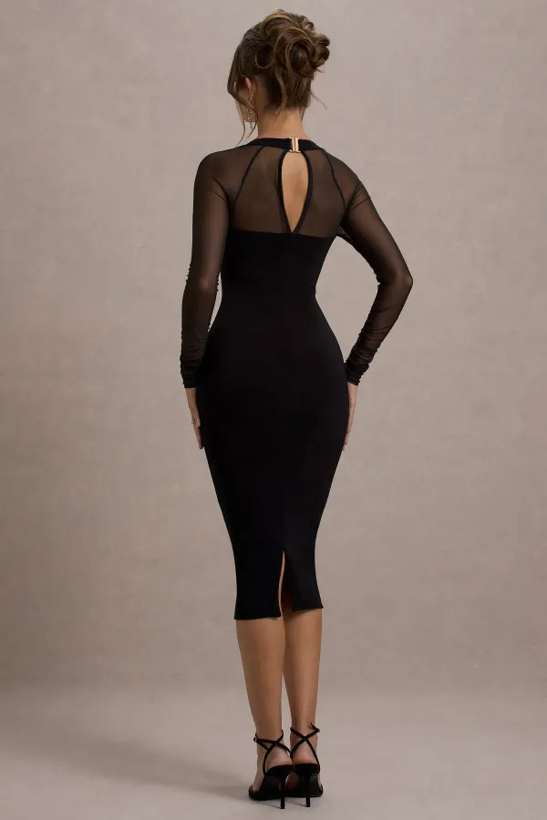 Black_Iconic_Bodycon_Midi_Dress_With_Sheer_Sleeves