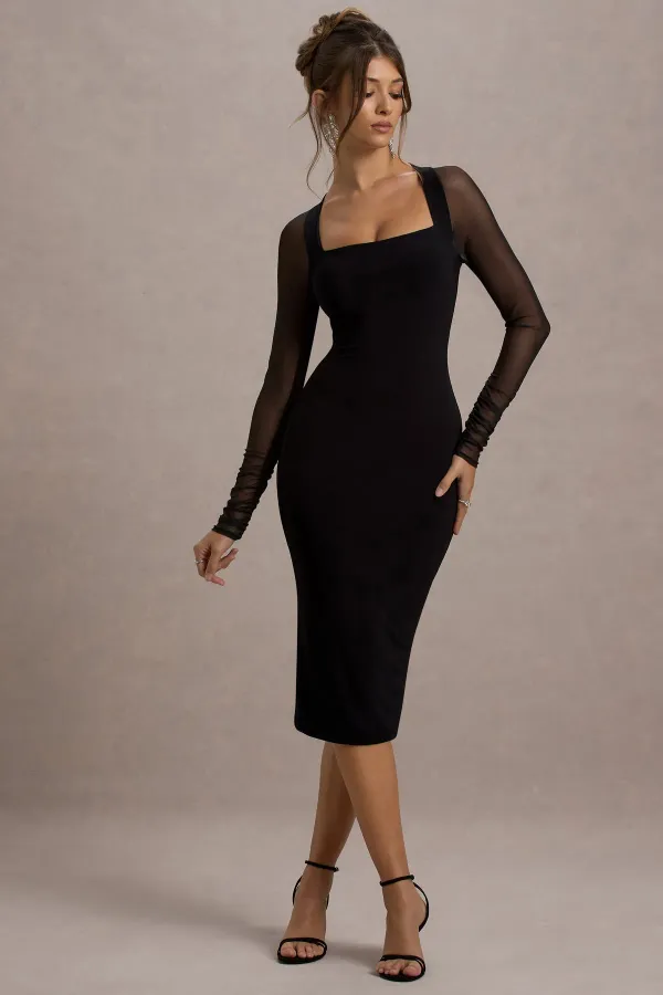 Black_Iconic_Bodycon_Midi_Dress_With_Sheer_Sleeves