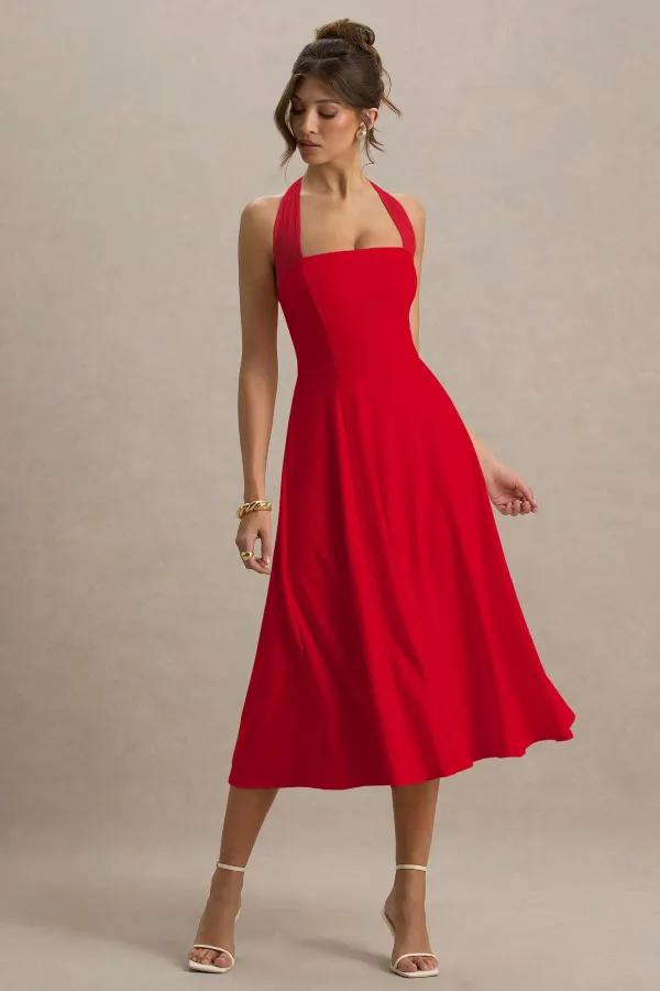 Red_Lora_Halter_Neck_Skater_Midi_Dress