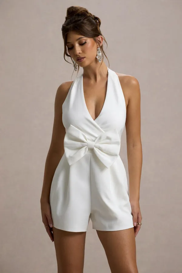 White_Near_Plunge_Neck_Jumpsuit_With_Bow