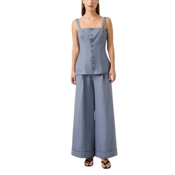 Denim_Blue_Sleeveless_Button_Front_Tank_Top_Wide_Leg_Trousers
