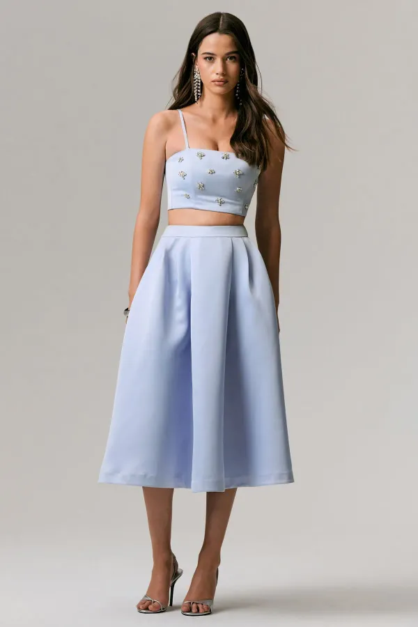 Blue_Sris_Satin_Top_&_Pleated_Midi_Skirt