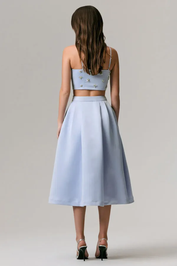 Blue_Sris_Satin_Top_&_Pleated_Midi_Skirt