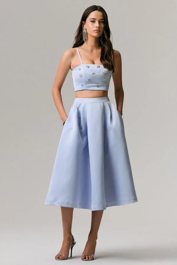 Blue_Sris_Satin_Top_&_Pleated_Midi_Skirt