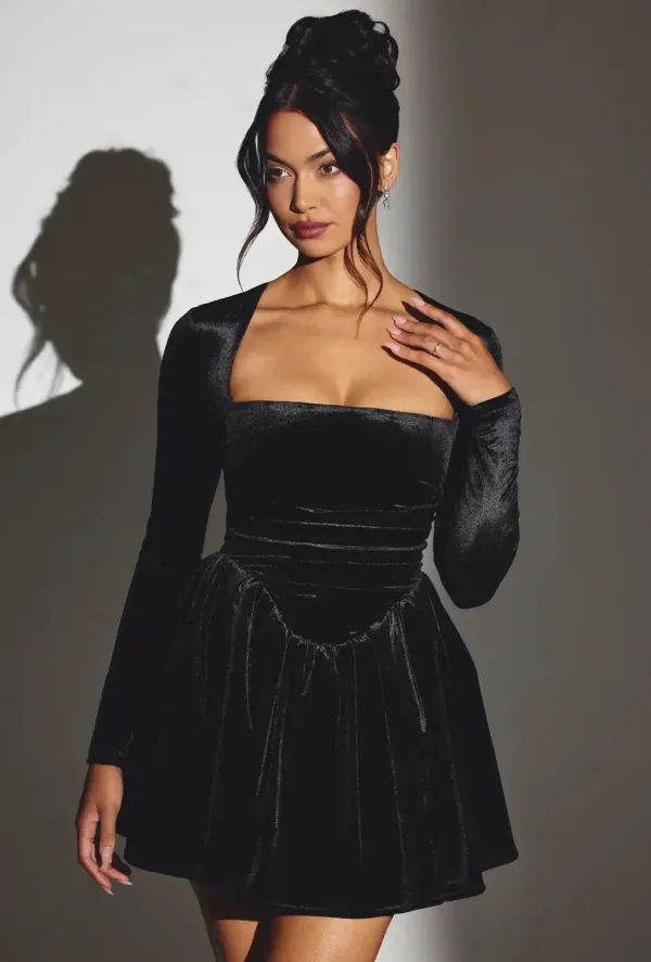 Black_Velvet_Long_Sleeve_Corset_Mini_Dress