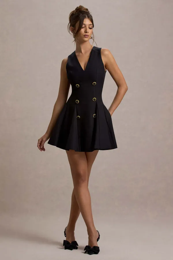 Black_Tailored_Plunge-Neck_Mini_Dress
