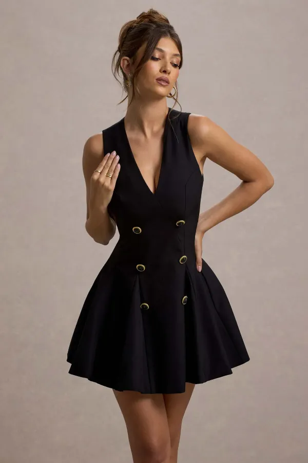 Black_Tailored_Plunge-Neck_Mini_Dress