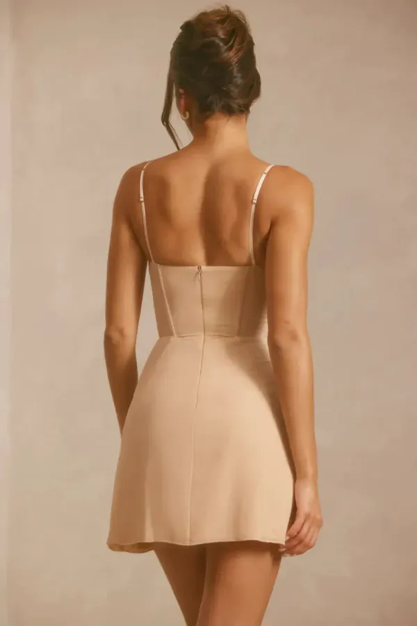 Beige_Women_A-Line_Corset_Mini_Dress