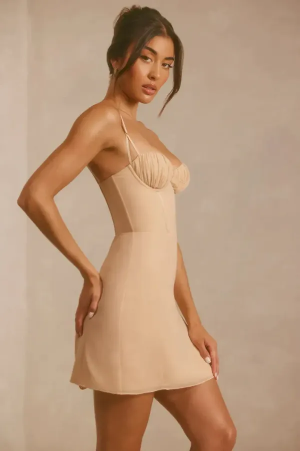 Beige_Women_A-Line_Corset_Mini_Dress