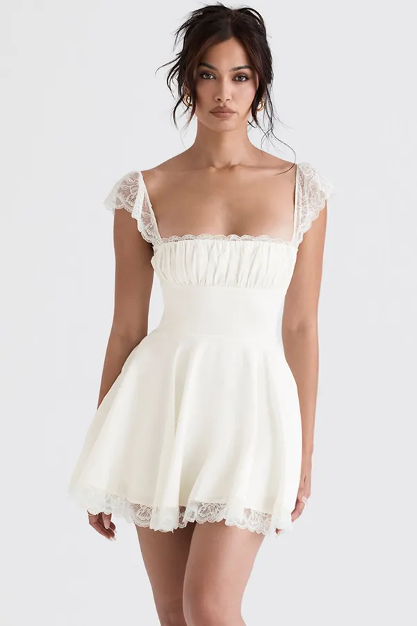 White_Scua_Crepe_A-Line_Mini_Dress__For_Women