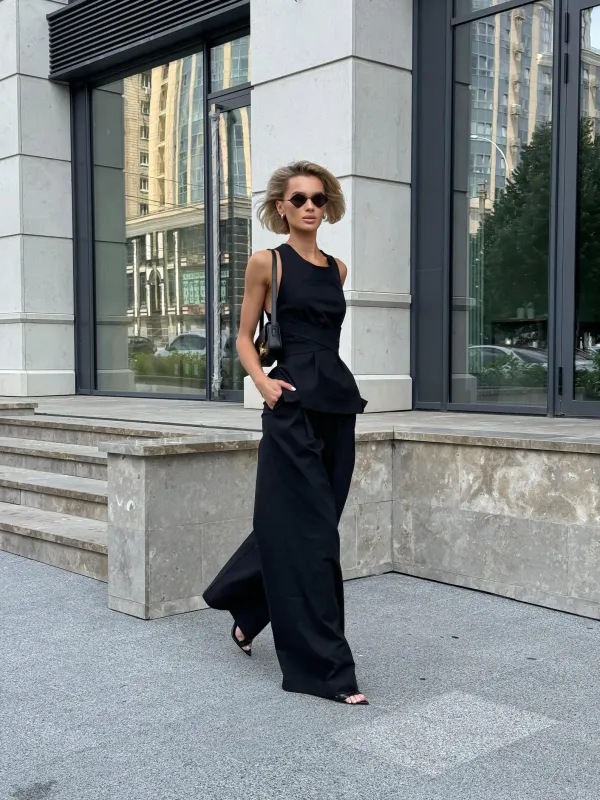 Black_Women_Sleeveless_Top_And_Wide_Leg_High_Waist_Pants