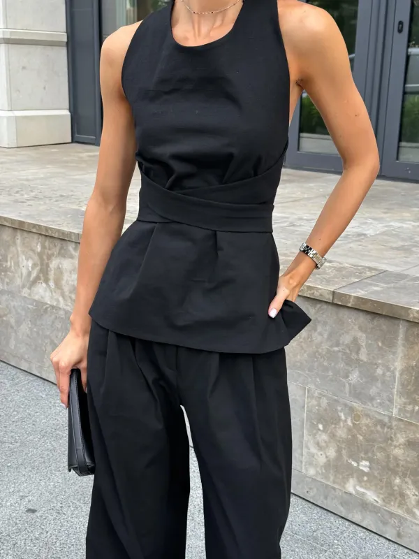 Black_Women_Sleeveless_Top_And_Wide_Leg_High_Waist_Pants