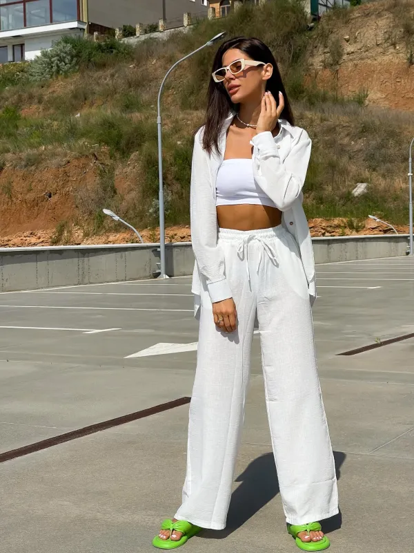 White_Summer_Two_Piece_Shirt_&_Pants_For_Women_&_Girls