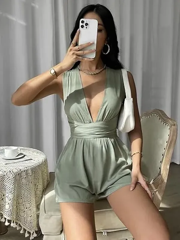 Army_Green_Womens_Sleeveless_Crisscross_Tie_Backless_Plunging_Neck_Ruched_Jumpsuit