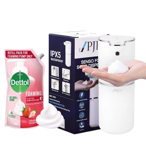 PJET_Automatic_Foaming_Soap_Dispenser_+_Dettol_Foaming_Soap_Refill_for_Wash_Basin