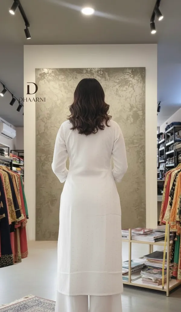 White_Sequence_Cotton_Kurta_With_V_Neck_By_Silver_Gota_And_Plazzo_Pants