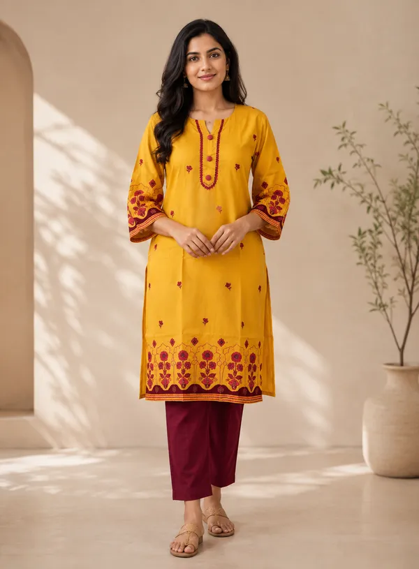 Yellow_Kurti_With_Print_For_Women