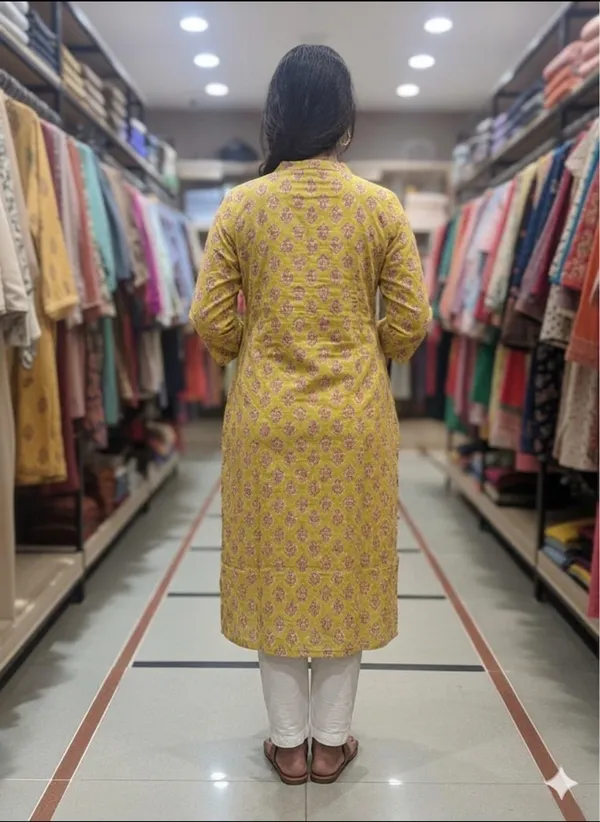 Yellow_Floral_Print_Cotton_Kurta_For_Women
