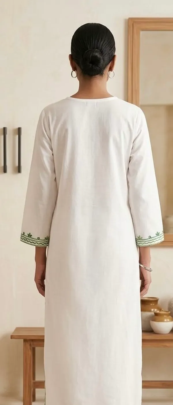 White_Kurta_Set_With_Green_Floral_Embroidery