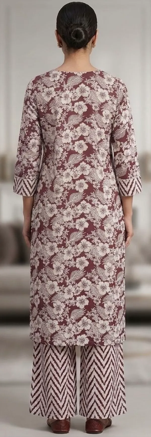 Floral_Print_Kurta_Set_With_Chevron_Palazzo_-_Maroon