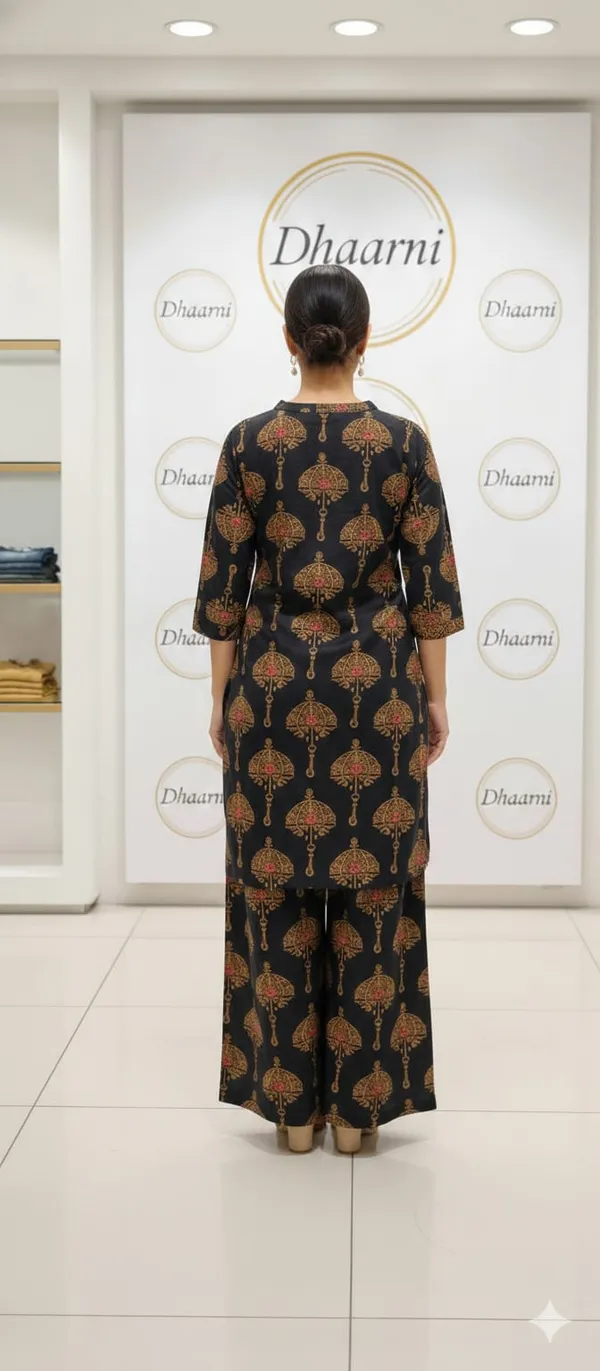 Navy_Blue_Printed_Kurta_And_Palazzo_Co_Ord_Set_With_Tree_Motif