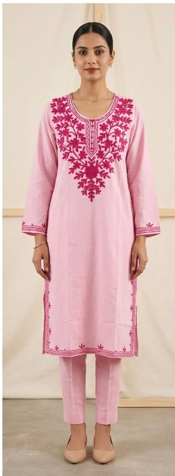 Pink_Cotton_Kurta_Set_With_Floral_Hand_Embroidery