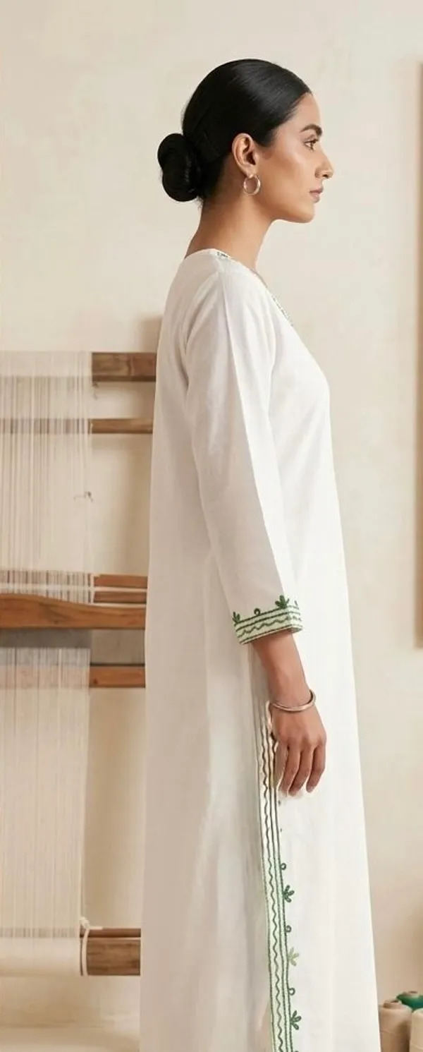 White_Kurta_Set_With_Green_Floral_Embroidery