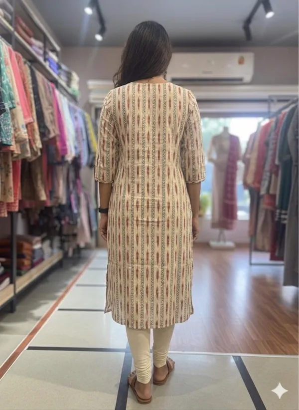 Beige_Pinstripe_Kurti_With_Button_Detail_And_Front_Pocket