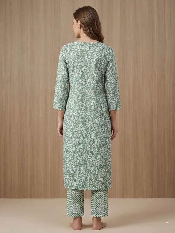 Green_Floral_Print_Kurta_And_Striped_Pant_Set