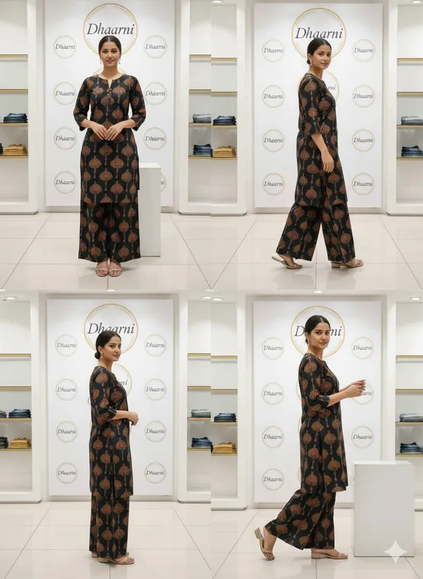 Navy_Blue_Printed_Kurta_And_Palazzo_Co_Ord_Set_With_Tree_Motif