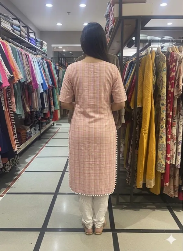 Pink_Checkered_Kurta_For_Women