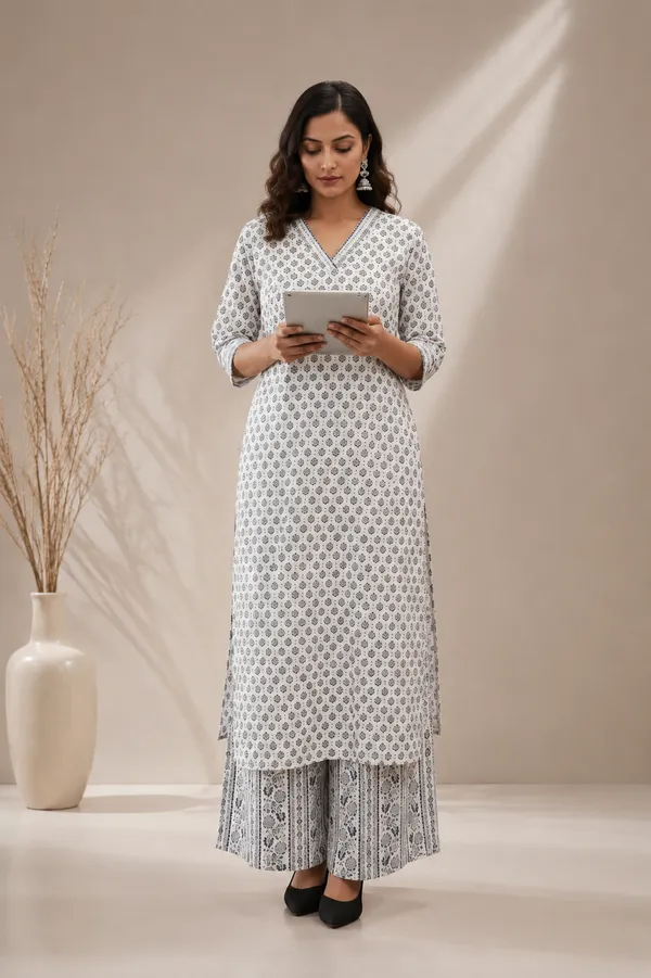 White_Block_Printed_Kurta_Set_With_Palazzo_Pants_-_Traditional_Indian_Ethnic_Wear
