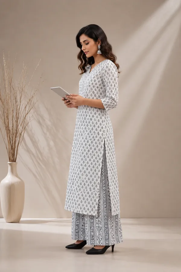 White_Block_Printed_Kurta_Set_With_Palazzo_Pants_-_Traditional_Indian_Ethnic_Wear