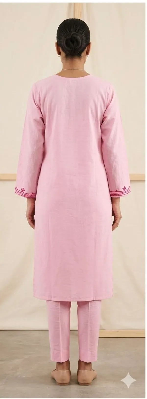 Pink_Cotton_Kurta_Set_With_Floral_Hand_Embroidery