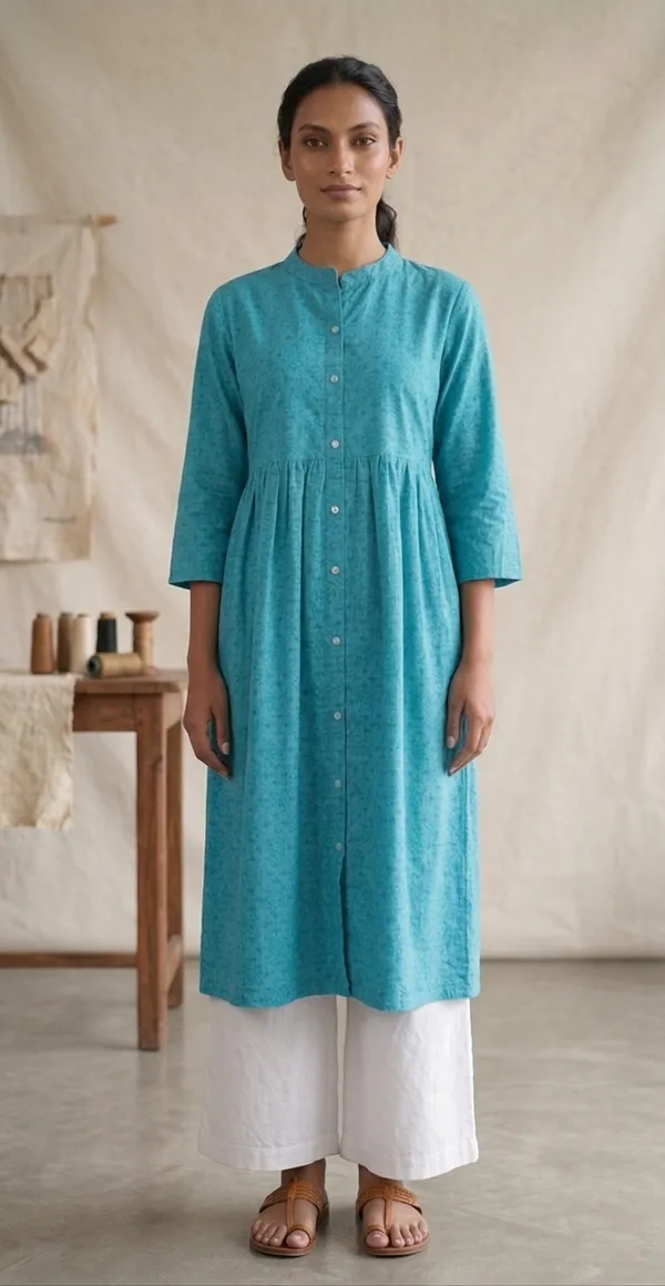 Turquoise_Blue_Cotton_Kurta_For_Women