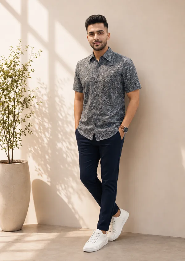 Grey_Abstract_Print_Short_Sleeve_Casual_Shirt_For_Men_Ganymede_by_Dhaarni