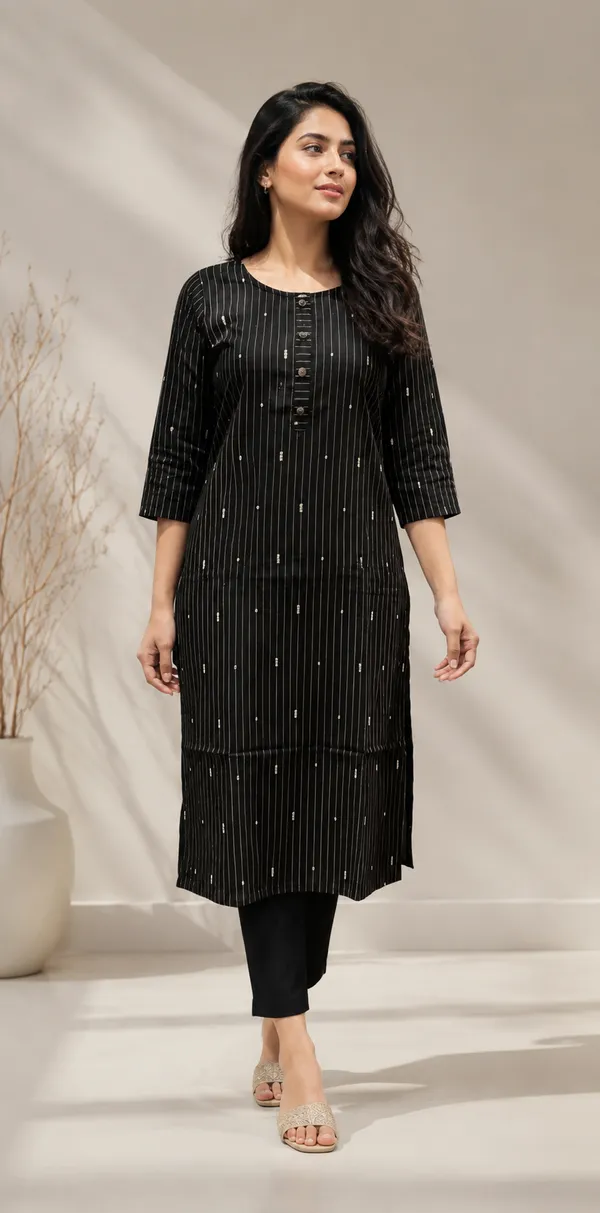 Black_Pinstripe_Kurti_With_Button_Detail