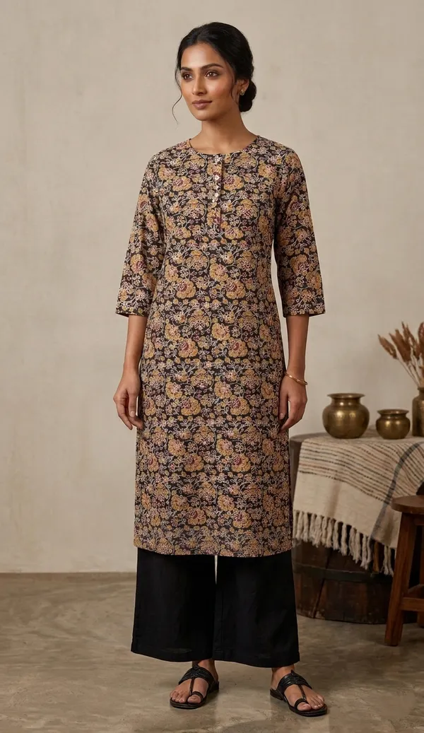 Floral_Printed_Straight_Kurta_with_Three_Quarter_Sleeves