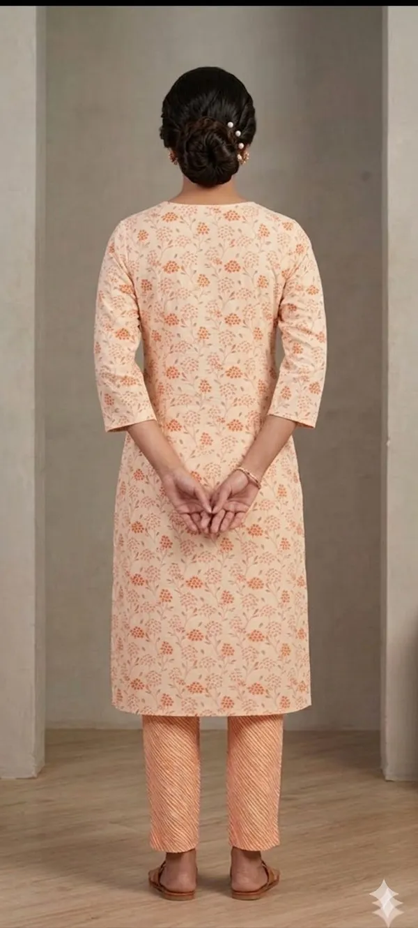 Orange_Floral_Print_Cotton_Kurta_with_Striped_Pants_Set