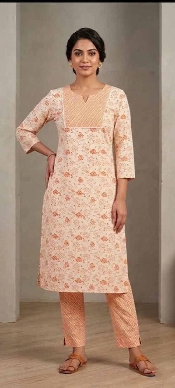 Orange_Floral_Print_Cotton_Kurta_with_Striped_Pants_Set