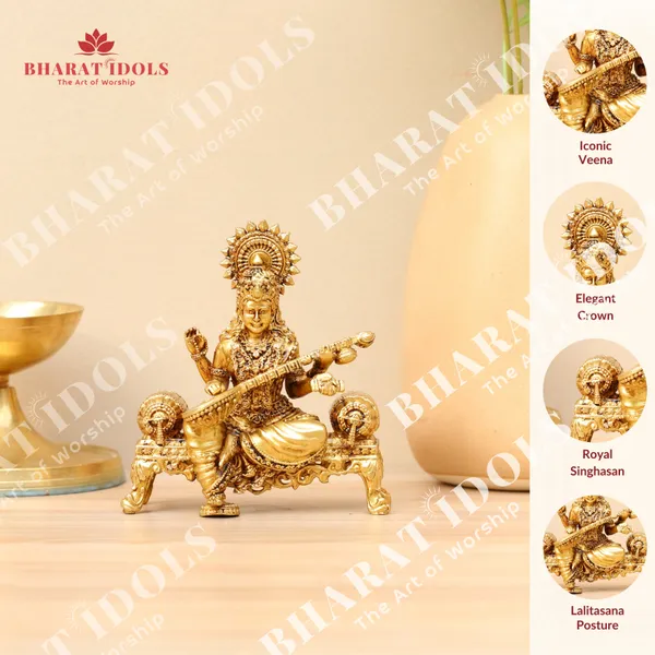 100%_Brass_Singhasan_Saraswati_Idol