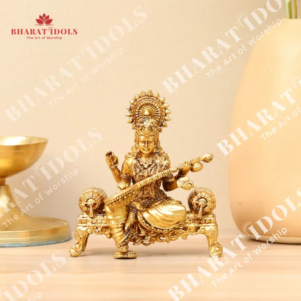 100%_Brass_Singhasan_Saraswati_Idol