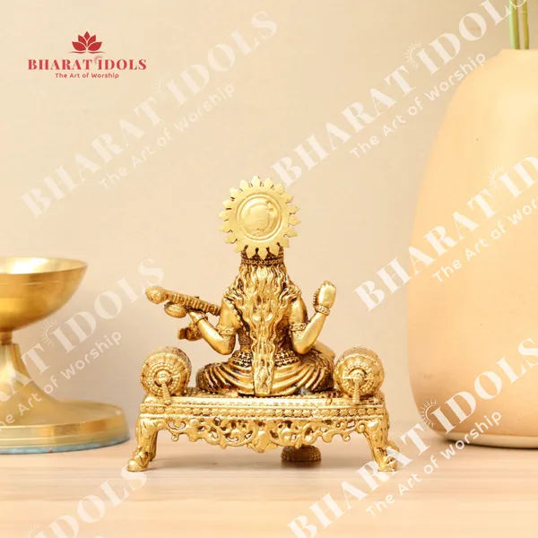 100%_Brass_Singhasan_Saraswati_Idol