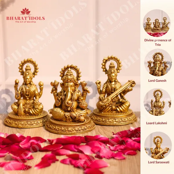 100%_Brass_Dagdusheth_Ganpati,_Vijaya_Lakshmi,_Sharda_Saraswati_Trio