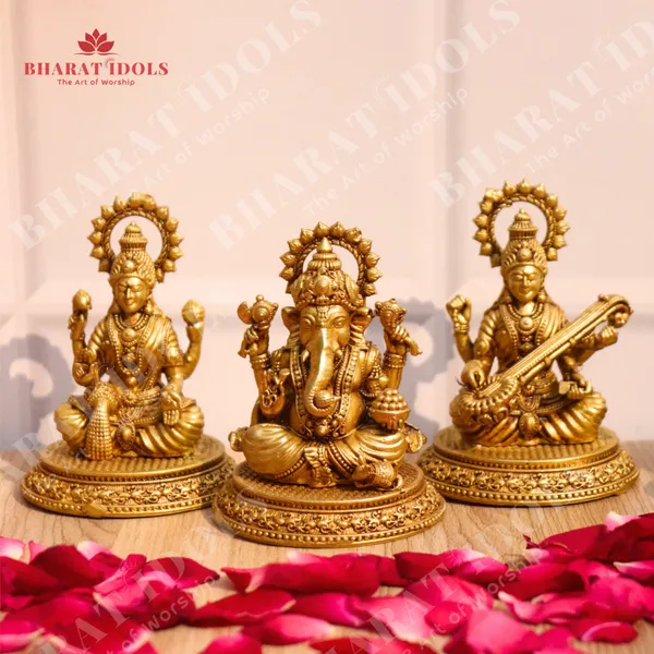 100%_Brass_Dagdusheth_Ganpati,_Vijaya_Lakshmi,_Sharda_Saraswati_Trio