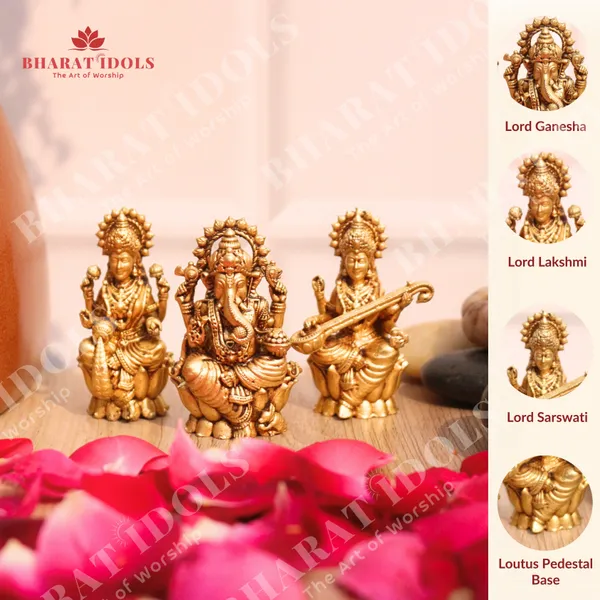 100%_Brass_Riddhi-Siddhi_Ganesh,_Mahalakshmi,_Sarswati_Trio