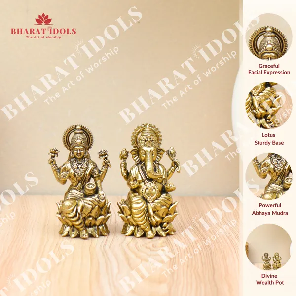 100%_Brass_Shri_Lakshmi_With_Vinayaka_Pair_Idol